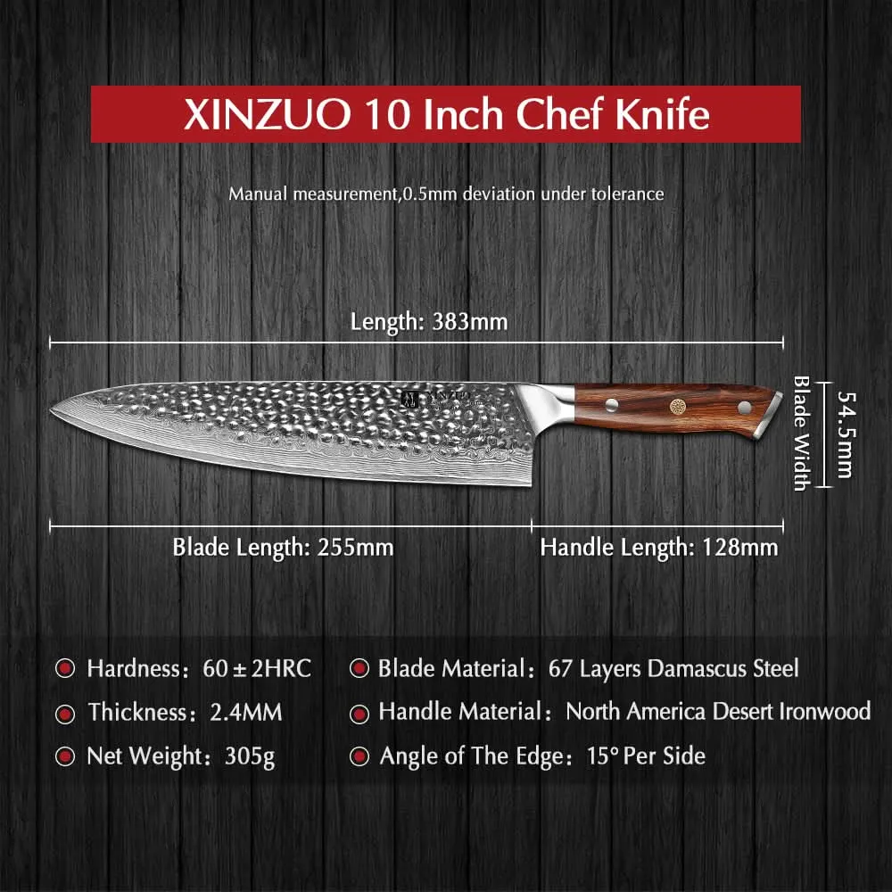 XINZUO YU STRIA HAMMER DAMASCUS 10'' inch Chef Knife