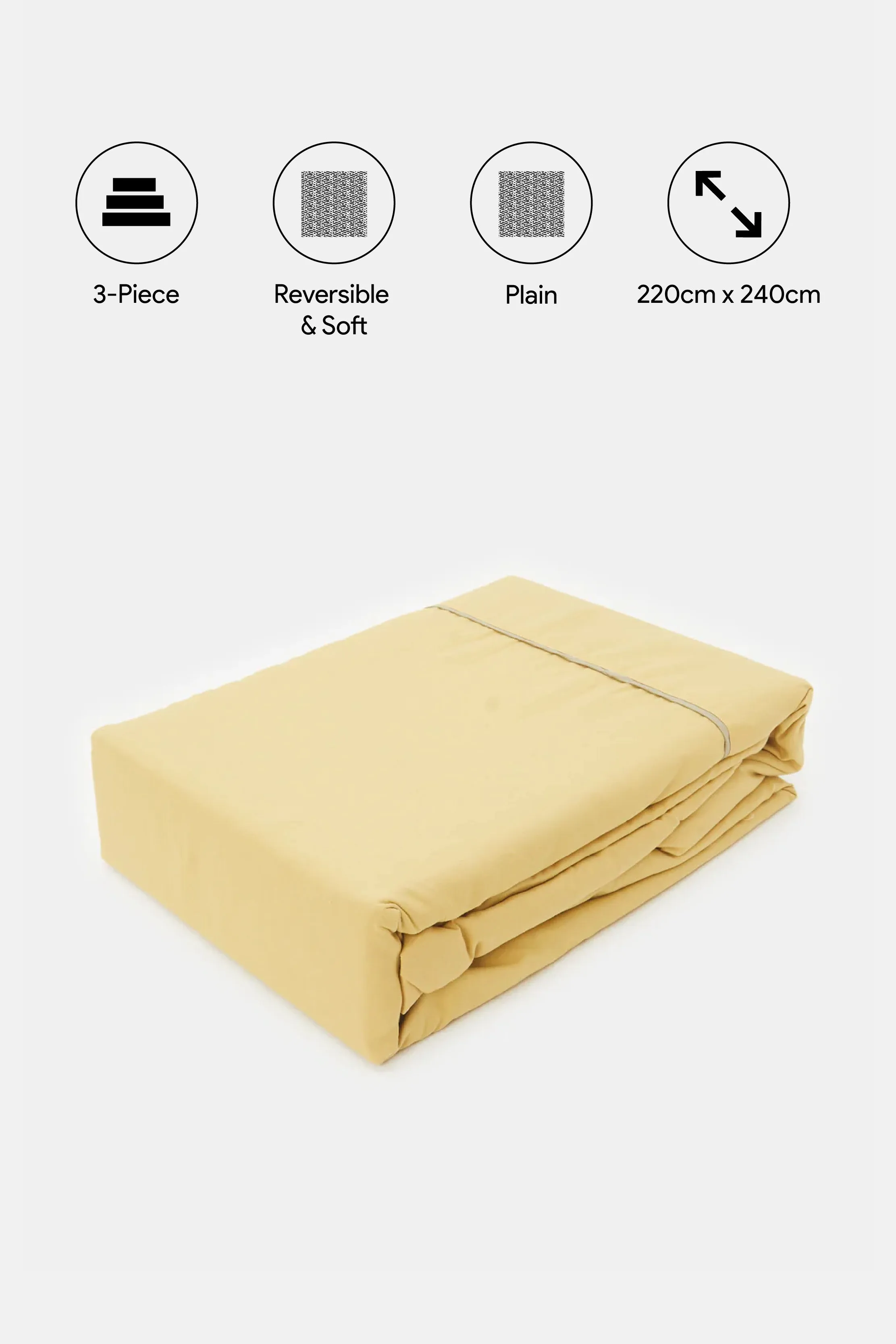 Yellow/Beige Reversible 3-Piece Duvet Cover Set (Double Size)