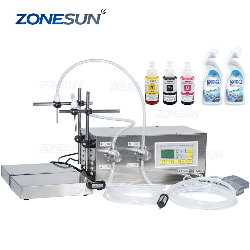 ZONESUN ZS-MP252W Double Heads Magnetic Pump Drinks Essential Oil Ink Liquid Bottle Filling and Weighing Machine